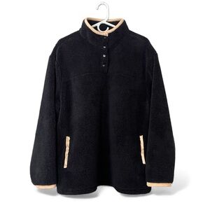 Koolaburra by UGG Black Sherpa Fleece Pullover Sweater Microsuede Tan Trim 1X